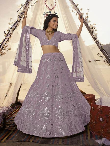Myra Purple Embroidered Organza Bridal Lehenga | Grab2Buy