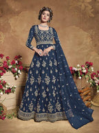Myra Navy Blue Heavy Embroidered Butterfly Net Anarkali Suit | Grab2Buy