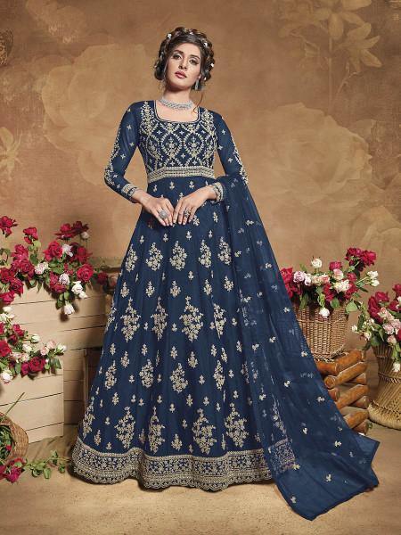 Myra Navy Blue Heavy Embroidered Butterfly Net Anarkali Suit | Grab2Buy