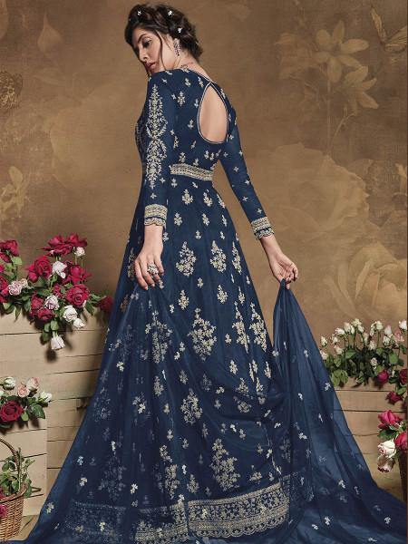Myra Navy Blue Heavy Embroidered Butterfly Net Anarkali Suit | Grab2Buy