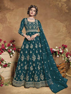 Myra Rama Green Heavy Embroidered Butterfly Net Anarkali Suit | Grab2Buy