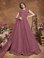 Myra Dusty Pink Heavy Embroidered Butterfly Net Anarkali Suit | Grab2Buy
