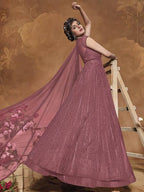 Myra Dusty Pink Heavy Embroidered Butterfly Net Anarkali Suit | Grab2Buy