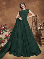 Myra Bottle Green Heavy Embroidered Gown Suit | Grab2Buy