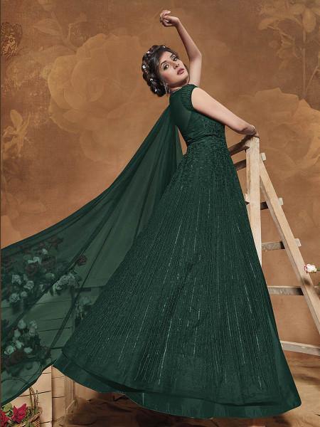 Myra Bottle Green Heavy Embroidered Gown Suit | Grab2Buy