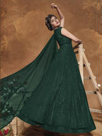 Myra Bottle Green Heavy Embroidered Gown Suit | Grab2Buy