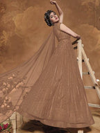 Myra Beige Heavy Embroidered Gown Suit | Grab2Buy