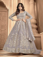Myra Dusty Grey Heavy Embroidered Anarkali Suit | Grab2Buy