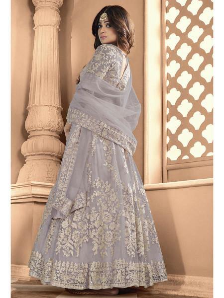 Myra Dusty Grey Heavy Embroidered Anarkali Suit | Grab2Buy