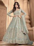 Myra Dusty Sea Blue Heavy Embroidered Anarkali Suit | Grab2Buy