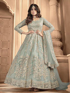 Myra Dusty Sea Blue Heavy Embroidered Anarkali Suit | Grab2Buy