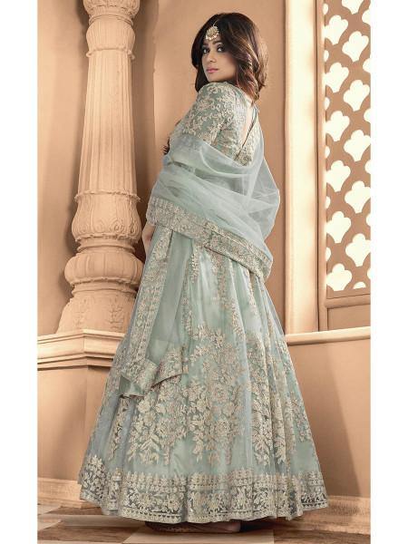 Myra Dusty Sea Blue Heavy Embroidered Anarkali Suit | Grab2Buy