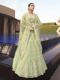 Myra Beautiful Green Heavy Embroidered Soft Net Bridal Lehenga | Grab2Buy