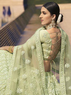 Myra Beautiful Green Heavy Embroidered Soft Net Bridal Lehenga | Grab2Buy