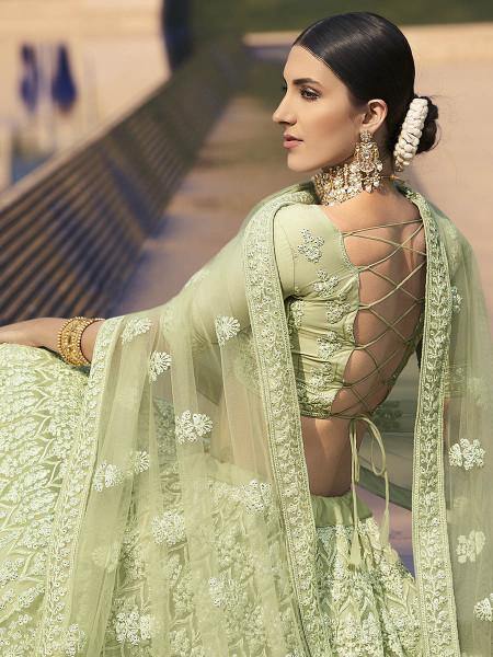 Myra Beautiful Green Heavy Embroidered Soft Net Bridal Lehenga | Grab2Buy