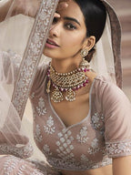 Myra Beautiful Mauve Heavy Embroidered Soft Net Bridal Lehenga | Grab2Buy