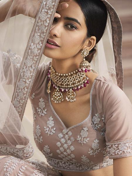 Myra Beautiful Mauve Heavy Embroidered Soft Net Bridal Lehenga | Grab2Buy