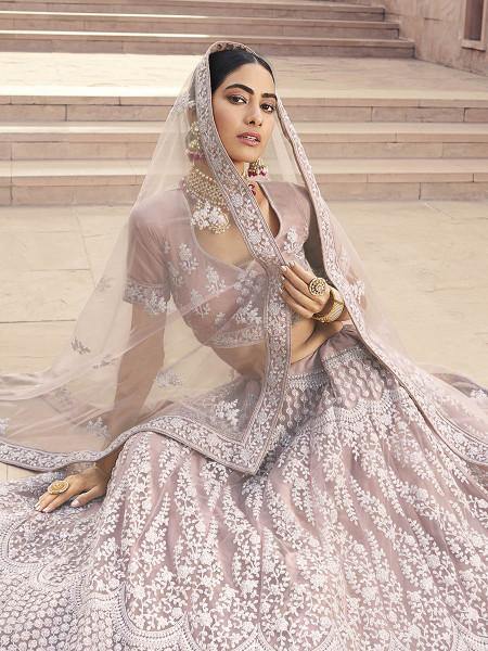 Myra Beautiful Mauve Heavy Embroidered Soft Net Bridal Lehenga | Grab2Buy