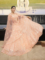 Myra Peach Heavy Embroidered Soft Net Bridal Lehenga | Grab2Buy