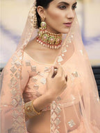 Myra Peach Heavy Embroidered Soft Net Bridal Lehenga | Grab2Buy