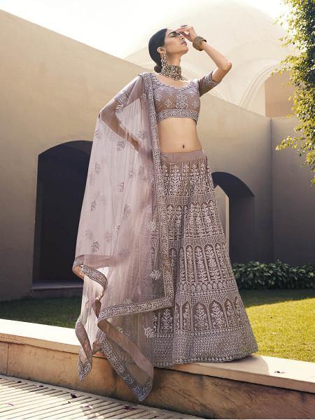 Myra Mauve Heavy Embroidered Soft Net Bridal Lehenga | Grab2Buy