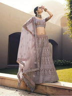 Myra Mauve Heavy Embroidered Soft Net Bridal Lehenga | Grab2Buy
