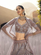 Myra Mauve Heavy Embroidered Soft Net Bridal Lehenga | Grab2Buy