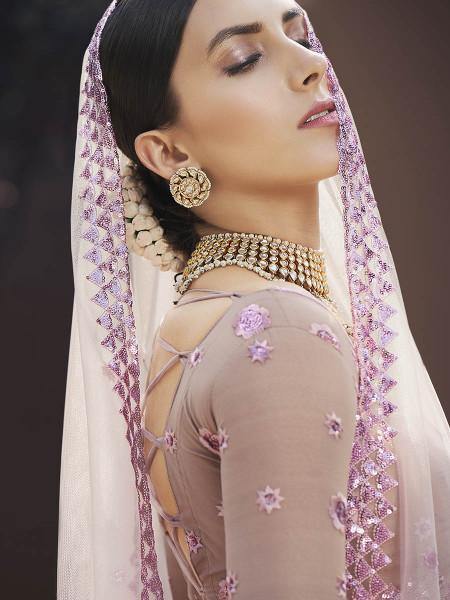 Myra Lilac Heavy Embroidered Soft Net Bridal Lehenga | Grab2Buy