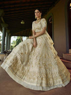 Myra Beautiful Off White Heavy Embroidered Georgette Traditional Bridal Lehenga | Grab2Buy