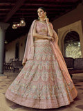 Myra Beautiful Peach Heavy Embroidered Georgette Bridal Lehenga | Grab2Buy