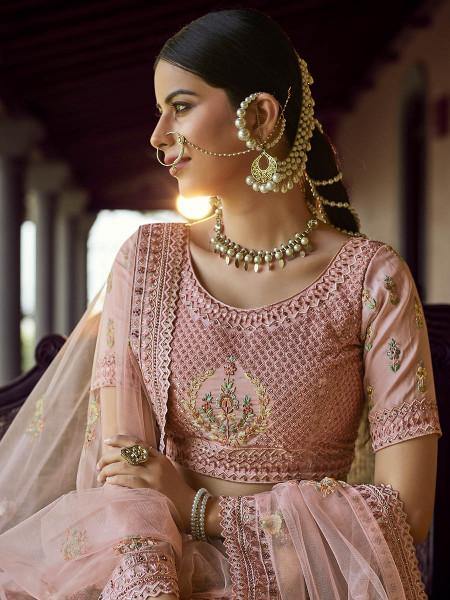 Myra Beautiful Peach Heavy Embroidered Georgette Bridal Lehenga | Grab2Buy