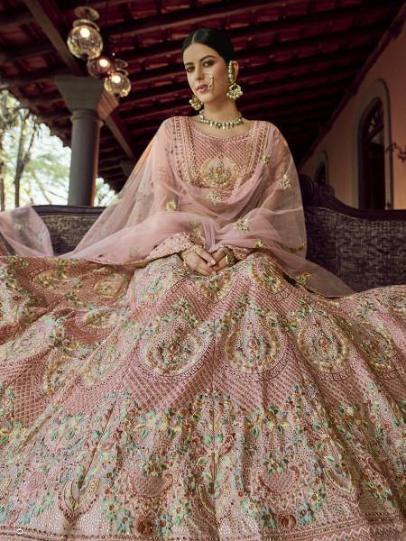 Myra Beautiful Peach Heavy Embroidered Georgette Bridal Lehenga | Grab2Buy