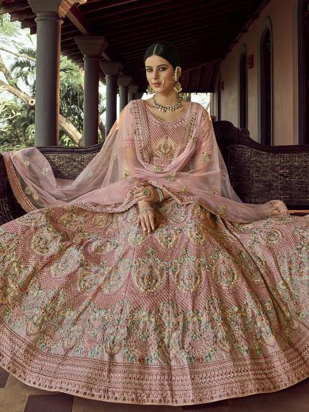 Myra Beautiful Peach Heavy Embroidered Georgette Bridal Lehenga | Grab2Buy