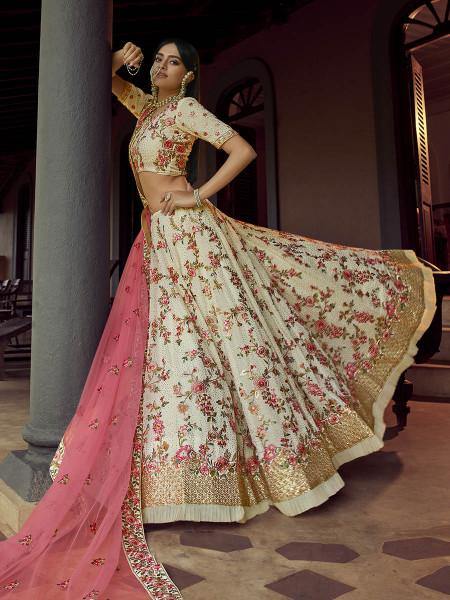 Myra Beautiful Off White Heavy Embroidered Georgette Bridal Lehenga | Grab2Buy