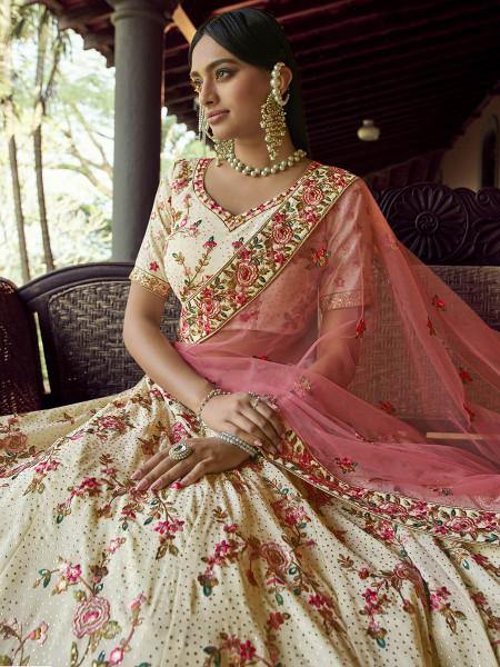 Myra Beautiful Off White Heavy Embroidered Georgette Bridal Lehenga | Grab2Buy