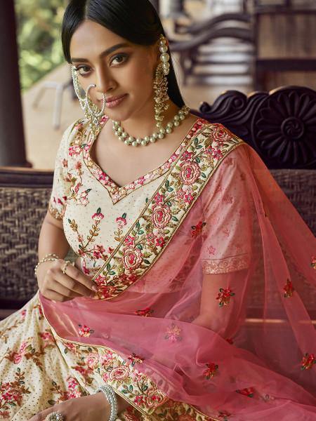 Myra Beautiful Off White Heavy Embroidered Georgette Bridal Lehenga | Grab2Buy