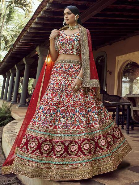 Myra Off White Heavy Embroidered Georgette Bridal Lehenga | Grab2Buy