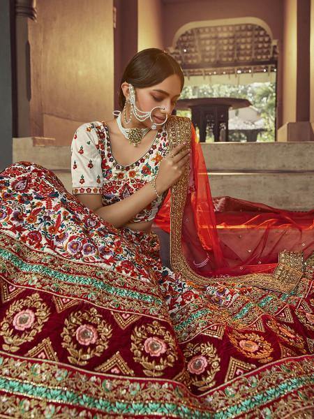 Myra Off White Heavy Embroidered Georgette Bridal Lehenga | Grab2Buy