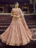 Myra Peach Heavy Embroidered Georgette Bridal Lehenga | Grab2Buy