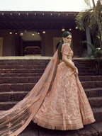 Myra Peach Heavy Embroidered Georgette Bridal Lehenga | Grab2Buy