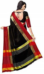Vamika Black Cotton Silk Weaving Saree (Shreeji Black Red) | Grab2Buy