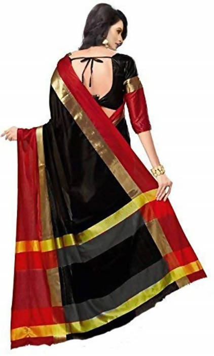 Vamika Black Cotton Silk Weaving Saree (Shreeji Black Red) | Grab2Buy