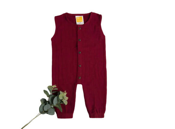 Sunshine Baby Cute Organic Muslin Cotton Sleeveless Full Length Rompers For Babies - Maroon | Grab2Buy