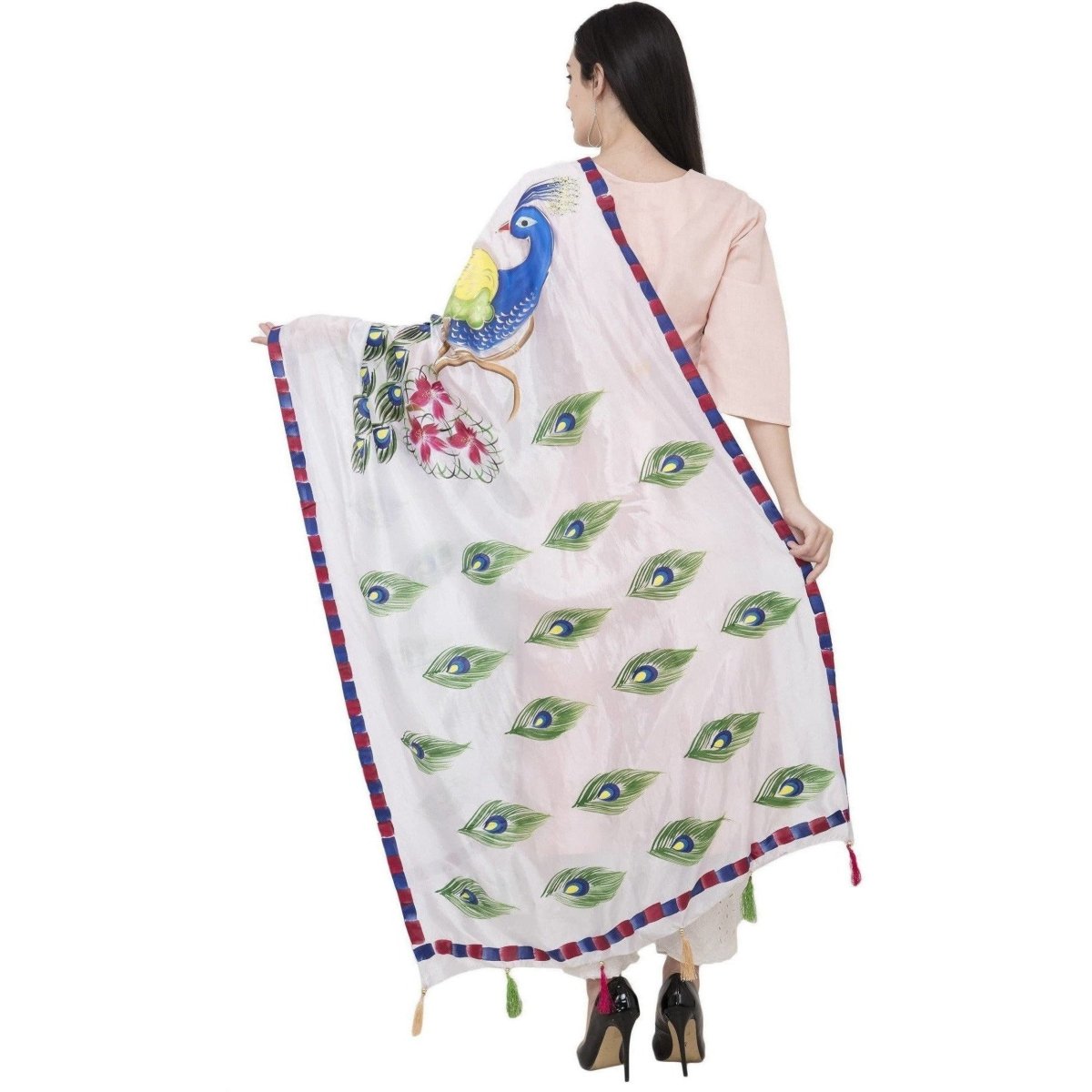 A R Silk Silk Peacock Multi Fancy Dupatta Color White Dupatta or Chunni | Grab2Buy