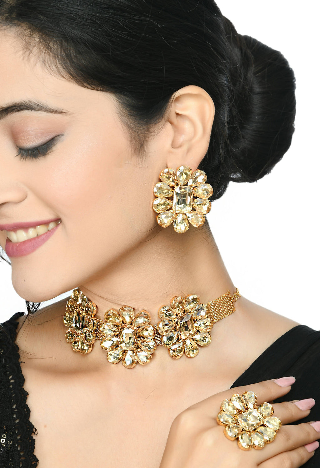Mominos Fashion Joharkamal Gold-Polished Brass Finish Stone Choker For Women & Girls (Golden) | Grab2Buy