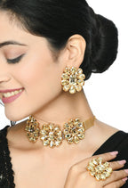 Mominos Fashion Joharkamal Gold-Polished Brass Finish Stone Choker For Women & Girls (Golden) | Grab2Buy
