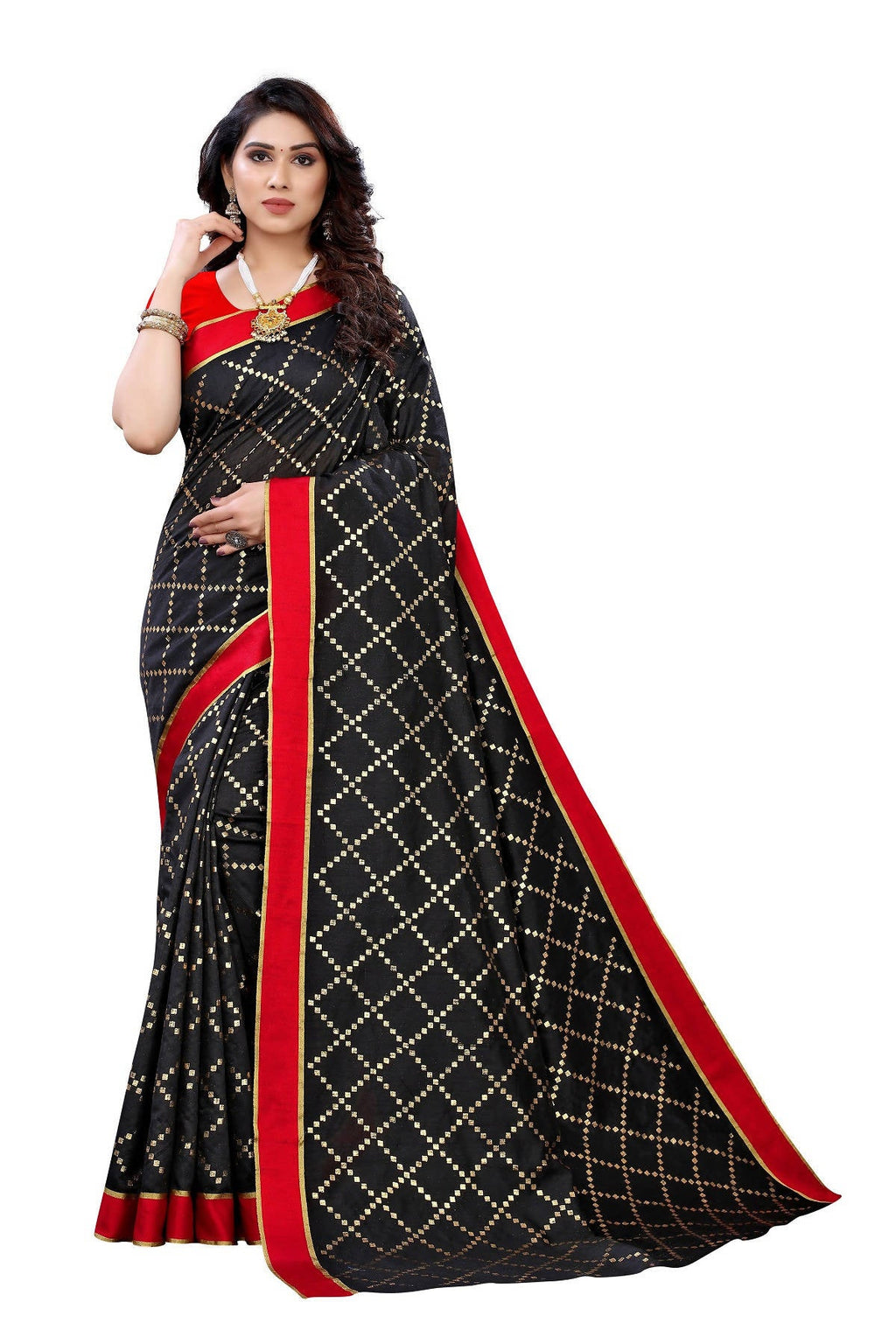 Vamika Black Linen Foil Print Saree (YOGI BLACK) | Grab2Buy
