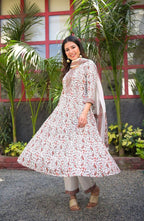 Yufta Women White Paisley Printed Regular Sequinned Pure Cotton Kurta with Palazzo & With Dupatta | Grab2Buy