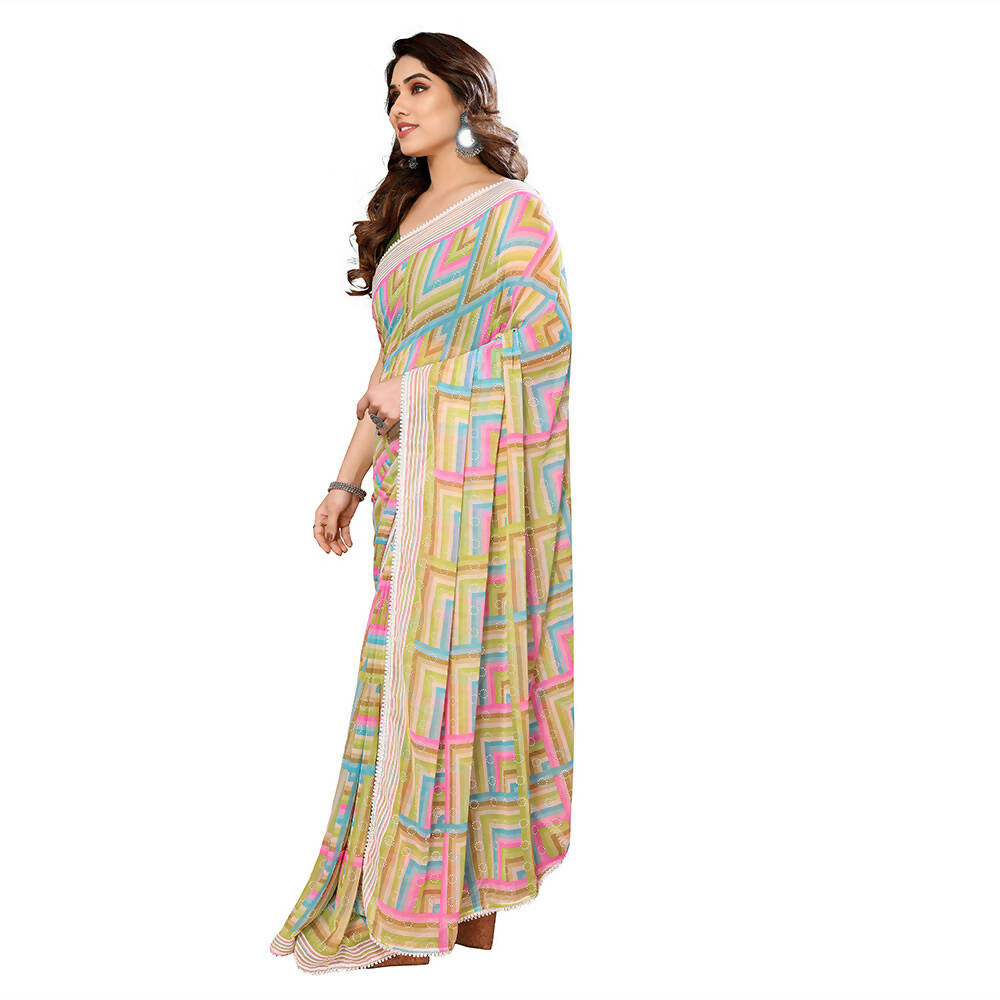 Women's Partywear Designer Green Georgette Fancy Saree - Satrangi | Grab2Buy