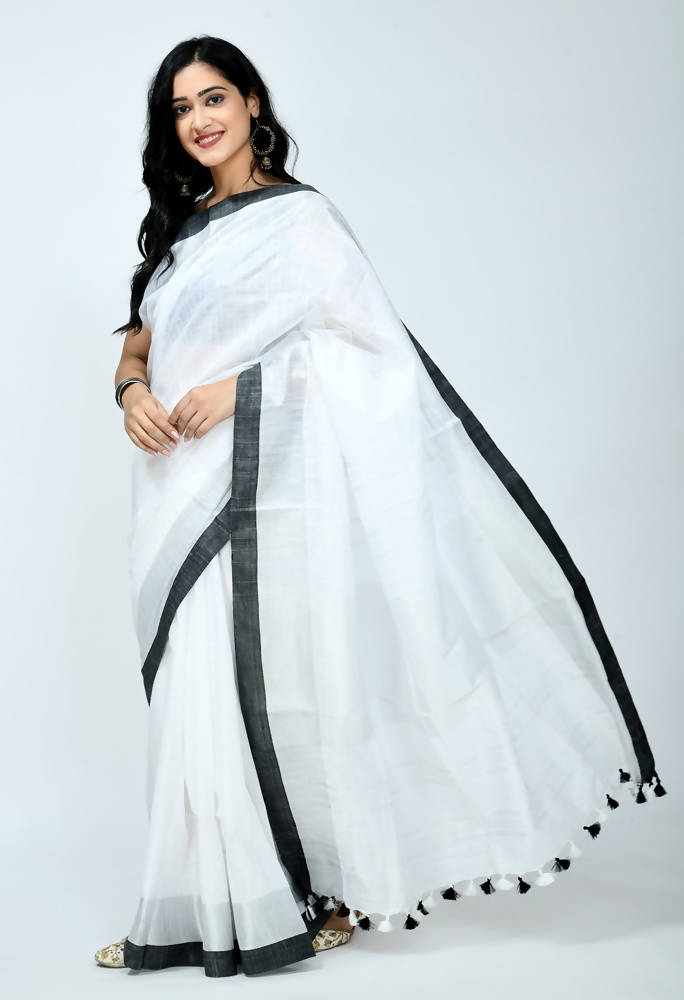 Mominos Fashion Moeza Beautiful Bhagalpuri Handloom Silk White Saree | Grab2Buy
